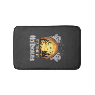 Halloween Haunted Moon Ghosts and Graveyard Vector Bath Mat
