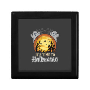 Halloween Haunted Moon Ghosts and Graveyard Vector Gift Box