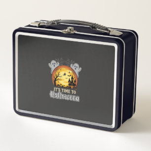 Halloween Haunted Moon Ghosts and Graveyard Vector Metal Lunch Box