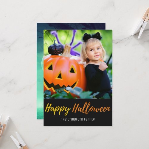 Halloween Haunted Pumpkins Trees Family Photo Card