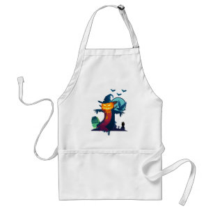 Halloween Haunted Scarecrow With Bats And A Crow Adult Apron