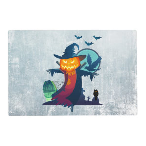 Halloween Haunted Scarecrow With Bats Crow And Owl Placemat