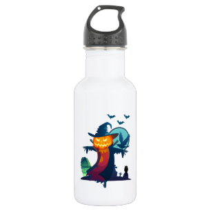 Halloween Haunted Scarecrow With Bats Crow And Owl Stainless Steel Water Bottle