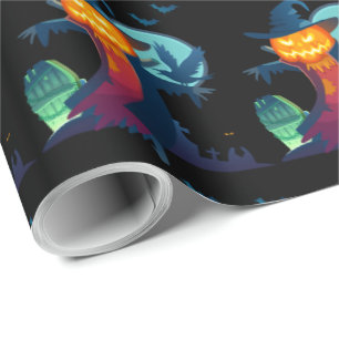 Halloween Haunted Scarecrow With Bats Crow And Owl Wrapping Paper