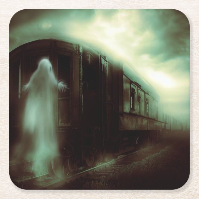 Halloween - Haunted Train 1 Square Paper Coaster (Front)