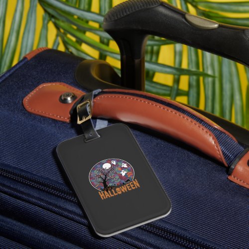 Halloween Haunted Tree Ghosts and Black Cat Luggage Tag