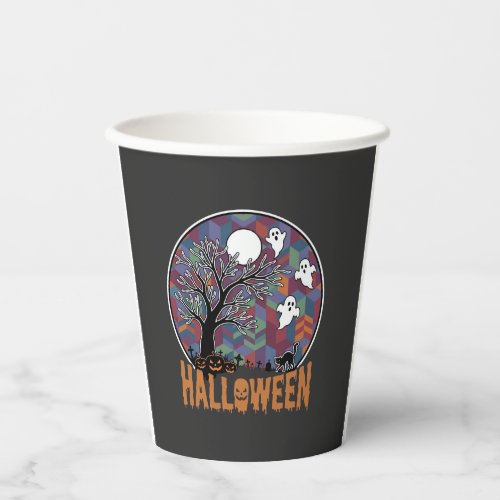 Halloween Haunted Tree Ghosts and Black Cat Paper Cups