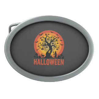 Halloween Haunted Tree Witch and Black Cats Belt Buckle
