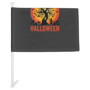 Halloween Haunted Tree Witch and Black Cats Car Flag