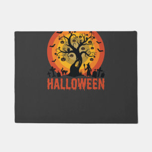 Halloween Haunted Tree Witch and Black Cats Doormat