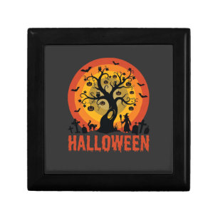 Halloween Haunted Tree Witch and Black Cats Gift Box