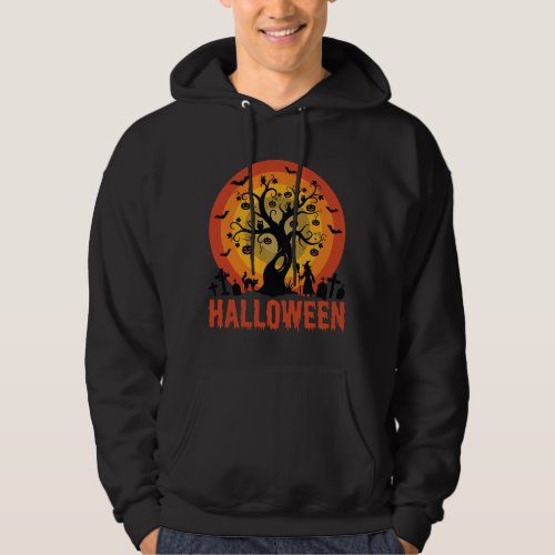 Halloween Haunted Tree Witch and Black Cats Hoodie