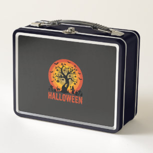 Halloween Haunted Tree Witch and Black Cats Metal Lunch Box