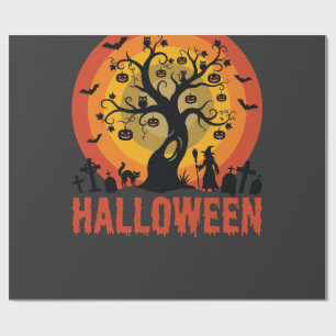 Halloween Haunted Tree Witch and Black Cats Wrapping Paper
