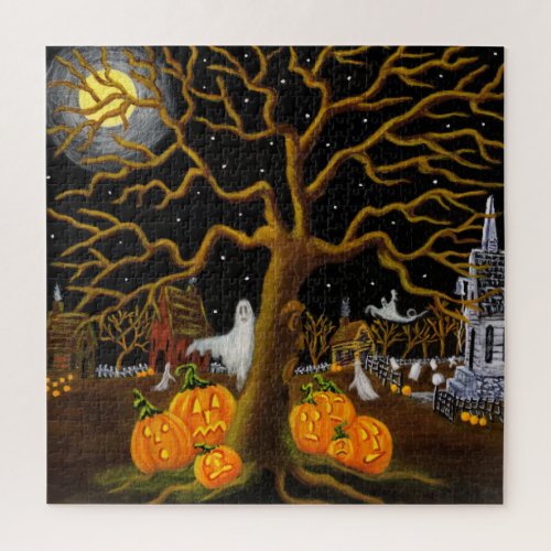 Halloween haunted village jigsaw puzzle