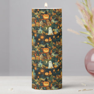 Halloween Haunted Village Pillar Candle