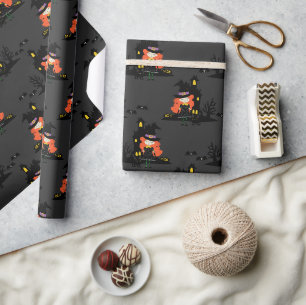 Halloween Haunted Witch House Black Wrapping Paper