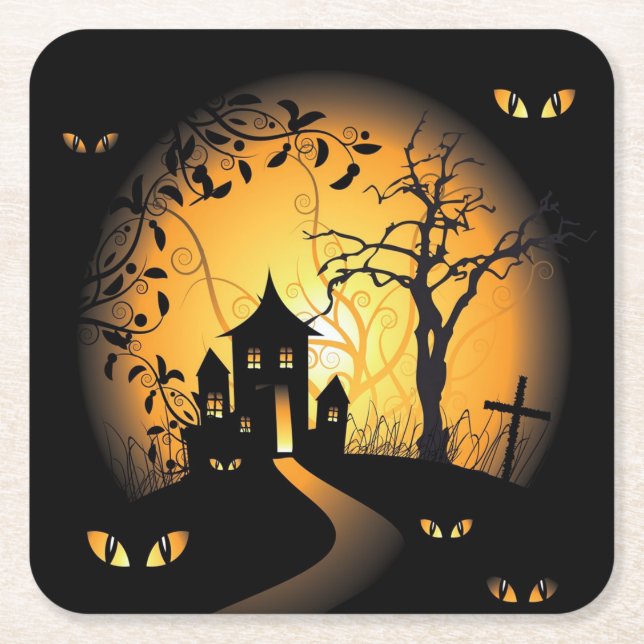 Halloween - Haunting Eyes Watching you Square Paper Coaster (Front)
