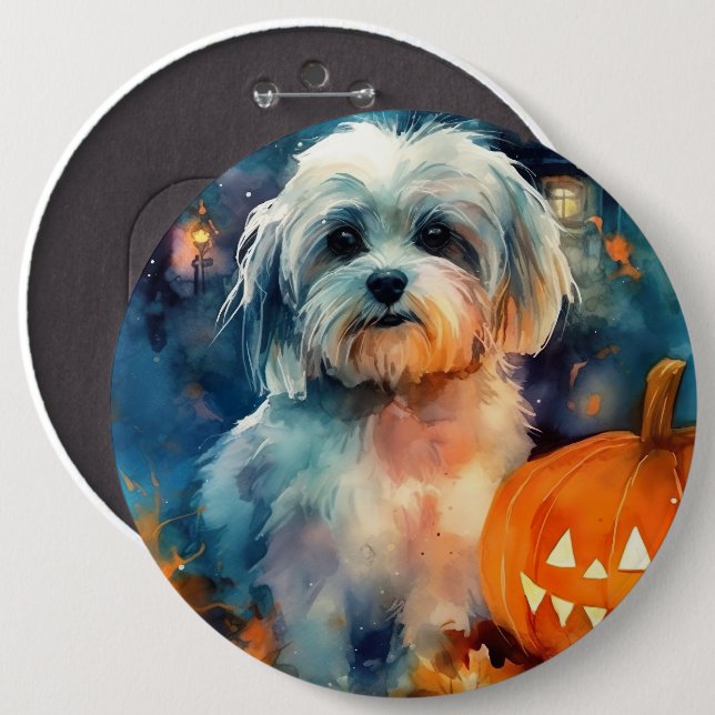 Halloween Havanese With Pumpkins Scary Button (Front & Back)