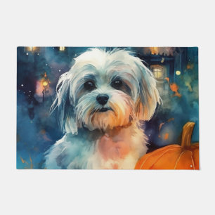 Halloween Havanese With Pumpkins Scary Doormat