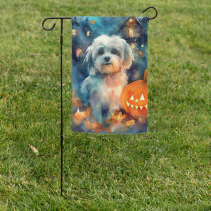 Halloween Havanese With Pumpkins Scary Garden Flag