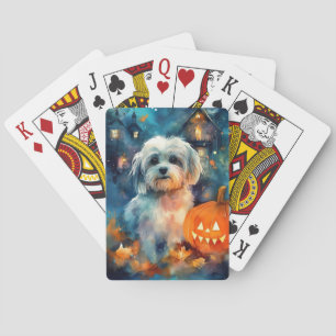 Halloween Havanese With Pumpkins Scary Poker Cards