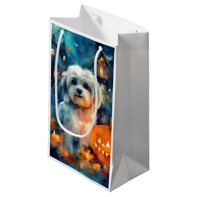 Halloween Havanese With Pumpkins Scary Small Gift Bag (Front Angled)