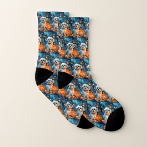 Halloween Havanese With Pumpkins Scary Socks