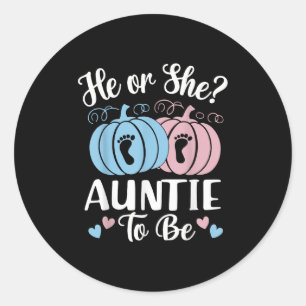 Halloween He Or She Auntie To Be Pumpkin Gender Re Classic Round Sticker