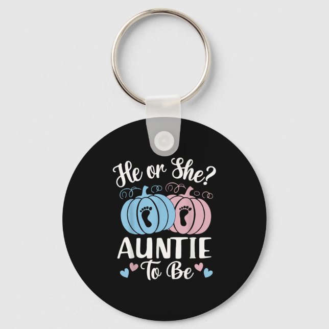 Halloween He Or She Auntie To Be Pumpkin Gender Re Keychain (Front)