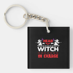 Halloween Head Witch In Charge Birthday Keychain
