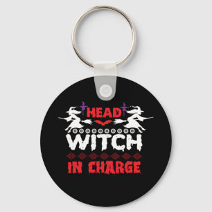 Halloween Head Witch In Charge Birthday Keychain