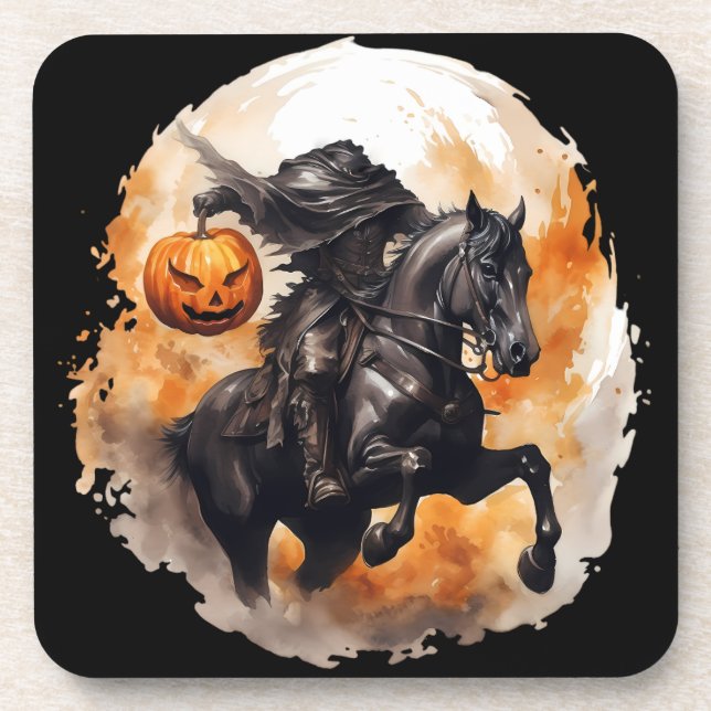 Halloween Headless Horseman With Pumpkin Head Beverage Coaster (Front)