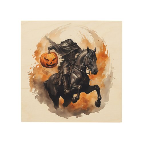 Halloween Headless Horseman With Pumpkin Head Wood Wall Art