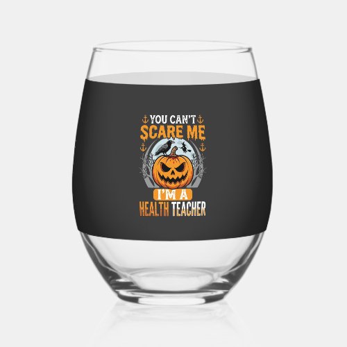 Halloween Health Teacher Scary Pumpkin Crow Stemless Wine Glass