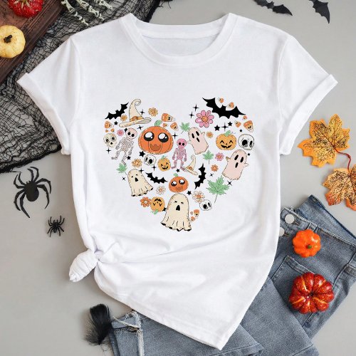 Halloween Heart A Spooky and Cute Illustration T_Shirt