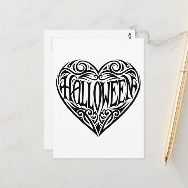 Halloween Heart, Black Heart, Holiday Postcard (Front/Back In Situ)