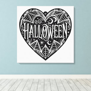 Halloween Heart, Black Heart Shape, Holiday Canvas Print