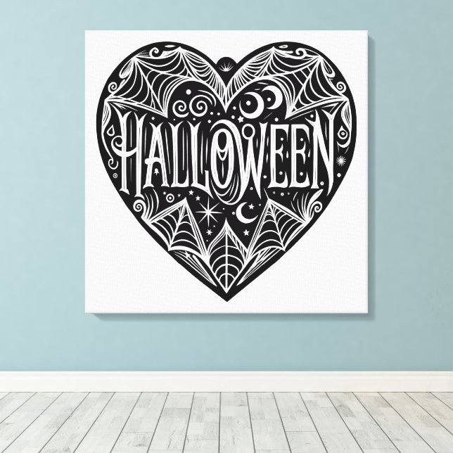 Halloween Heart, Black Heart Shape, Holiday Canvas Print (Insitu(Wood Floor))