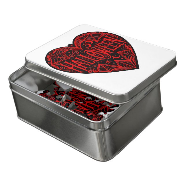 Halloween Heart, Black Heart Shape, Holiday Jigsaw Puzzle (Lid Open)