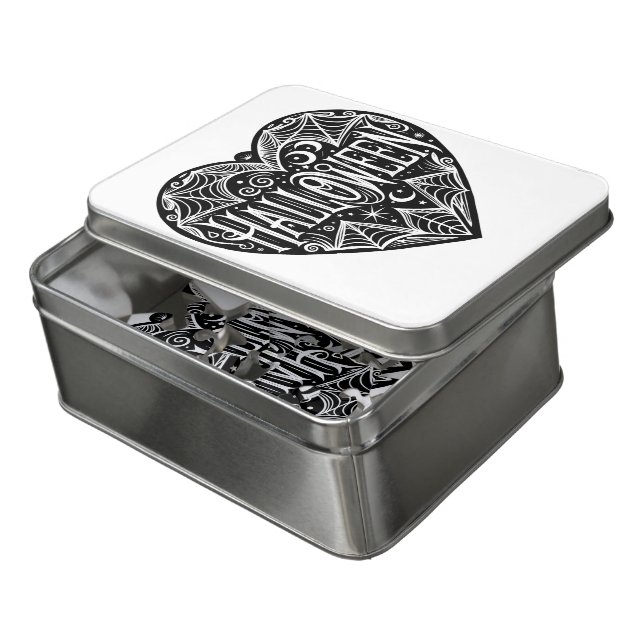 Halloween Heart, Black Heart Shape, Holiday Jigsaw Puzzle (Lid Open)