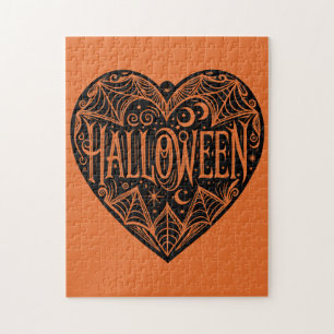 Halloween Heart, Black Heart Shape, Holiday Jigsaw Puzzle