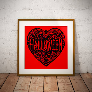 Halloween Heart, Black Heart Shape, Holiday Poster