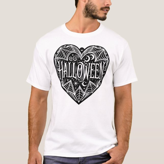 Halloween Heart, Black Heart Shape, Holiday T-Shirt (Front)