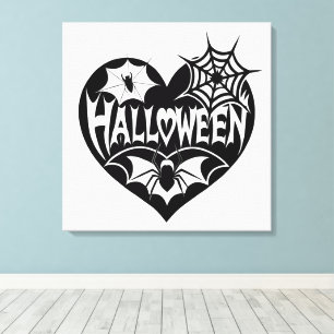 Halloween Heart, Black Heart Shape, Spider Web Canvas Print