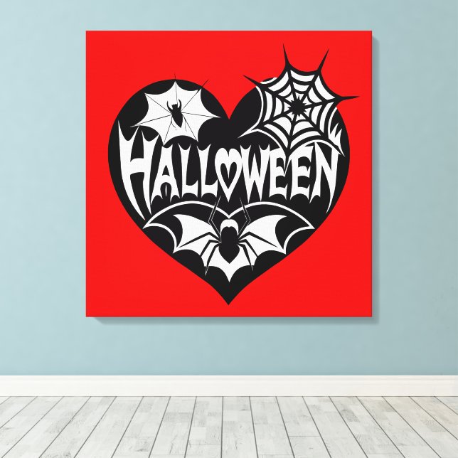 Halloween Heart, Black Heart Shape, Spider Web Canvas Print (Insitu(Wood Floor))