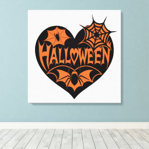Halloween Heart, Black Heart Shape, Spider Web Canvas Print