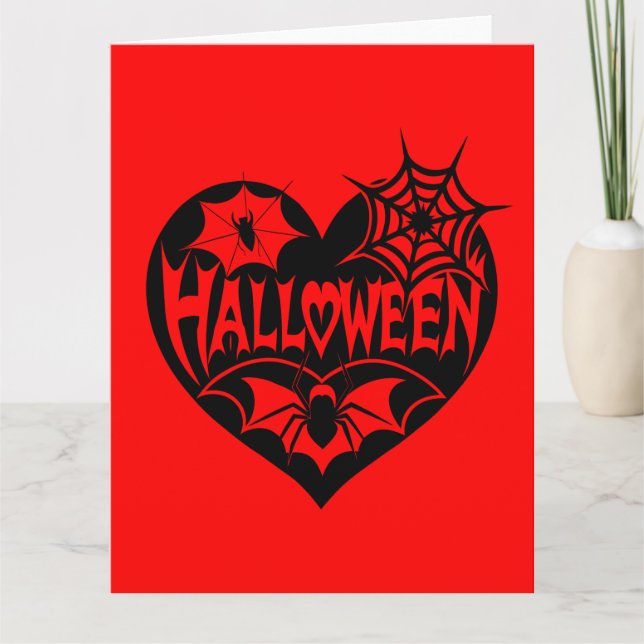 Halloween Heart, Black Heart Shape, Spider Web Card (Front)