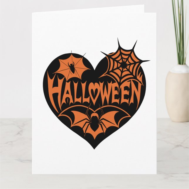 Halloween Heart, Black Heart Shape, Spider Web Card (Front)