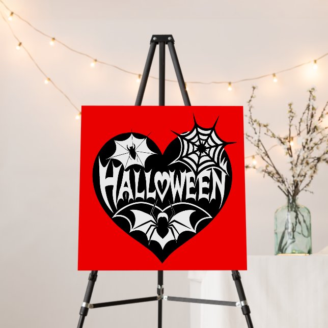 Halloween Heart, Black Heart Shape, Spider Web Foam Board (In Situ (Stand))